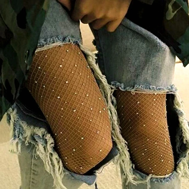 Women's Glitter Fishnet Tights Open Crotch Mesh Pantyhose Shiny