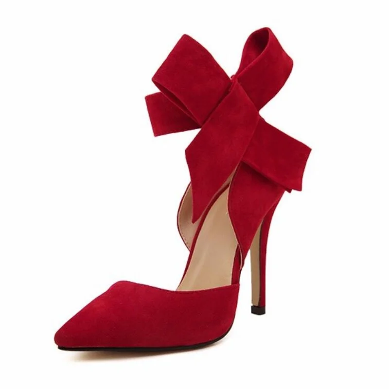 New font b Women b font Plus Size Big Bow Tie Pumps Butterfly Pointed Stiletto Pointed