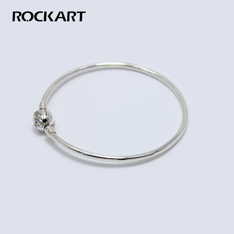 

ROCKART Pure 925 Sterling Silver 17CM 19CM 21CM Clip Danty Bow Bangle For Diy Original Fine Jewelry Gift For Women Wholesale
