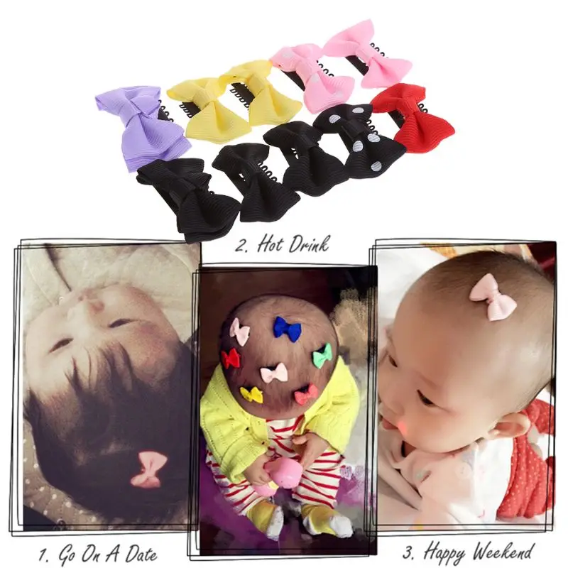 

10 Pcs Baby Girl's Ribbon Hair Bow Mini Latch Hair Clips Safe Boutique Barrettes