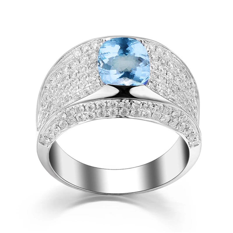 AINUOSHI 1.5 Carat Oval Cut Natural Blue Topaz Ring Pure 925 Sterling Silver Inlaid Diamond Ring Engagement Wedding Jewelry Ring