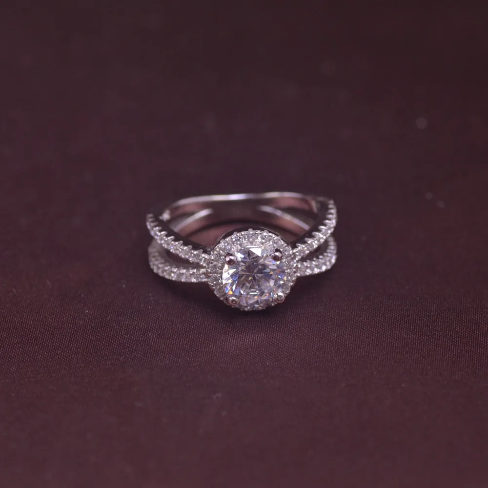 

pure silver engagement ring/ sterling silver ring with cubic zirconia stones