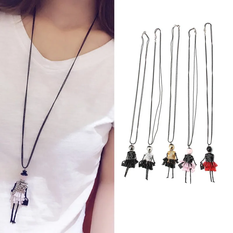 

Retro Jewelry Rhinestone Doll Pendant Long Chain Sweater Necklace Fashion Gift Women Girl Jewelry Statement #Y51#