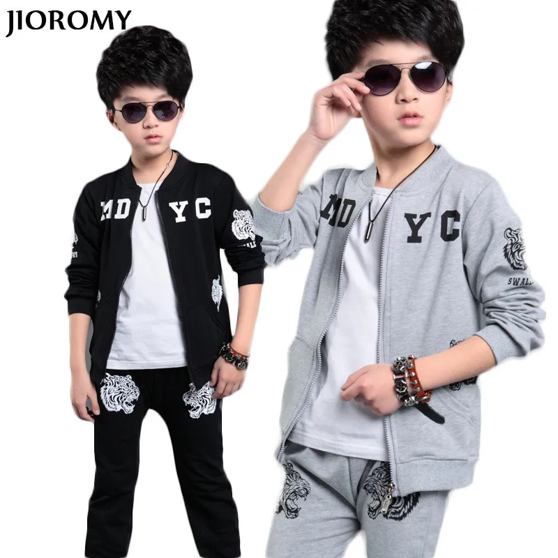 

JIOROMY Kids Clothes 2019 Autumn Boy Clothing Set Children Tiger Printed Letter TeenageZipper Jacket+Pants Sport Set Tracksuit