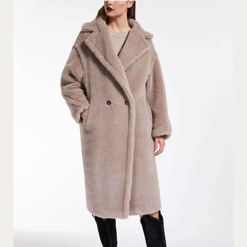 Женские шерстяные пальто длинные Шерсть альпака плюс размер пальто мода зима свободные кашемировые верхняя одежда толстые и теплые