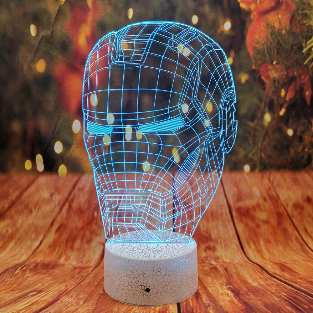 

Drop Shiipping Iron man 7 Color Touch Crack Base 3D LED Lamp Night Light Usb Illusion Kid Baby Bedroom Light Party Xmas Decor