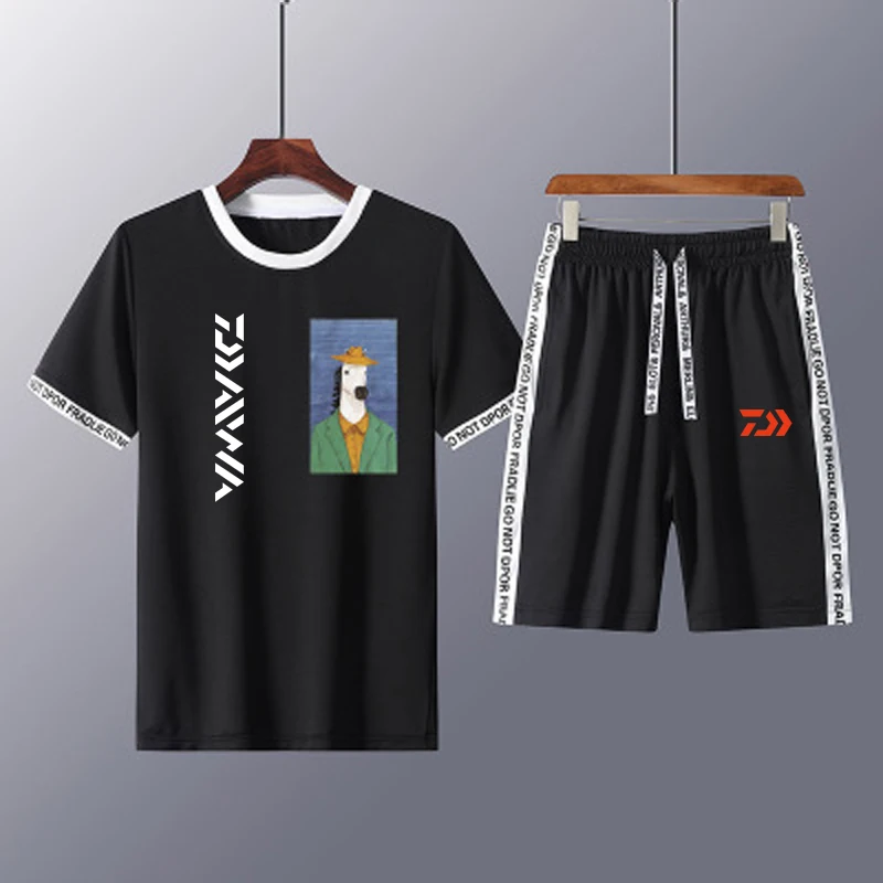 

DAIWA Fishing Clothing Set Spring Summer Outdoors Quick Dry Patchwork DAWA Fishing Shirt and Shorts Men Breathable Fishing Suirt