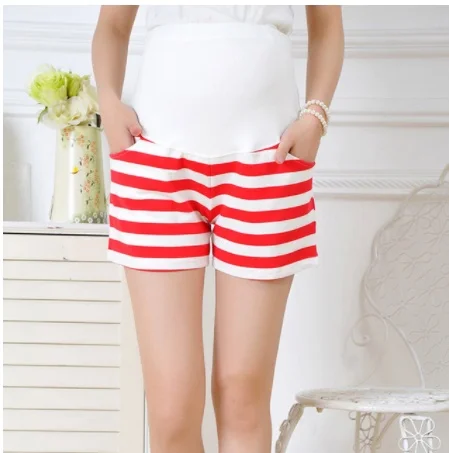 Новые женские шорты для беременных с высокой талией на весну и лето, полосатые короткие брюки для беременных, M/L/XL, трусики - Цвет: Красный