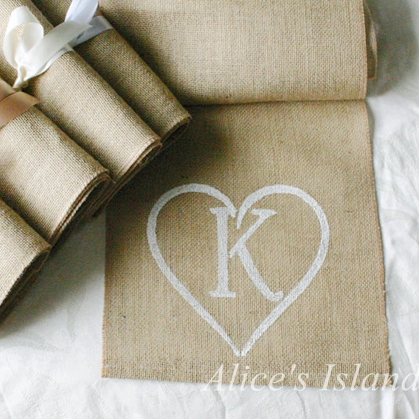 

Personlized Monogrammed Burlap table runners burlap wedding runners First Name Letter
