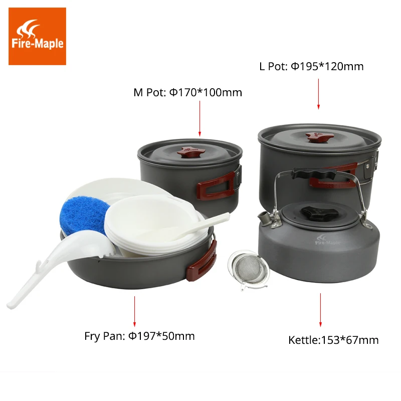 Fuego de arce sartén al aire libre que acampa plegable cocina utensilios de cocina de aleación de aluminio de 1Fry Pan 2 ollas 1 tetera para 4- 5 personas FMC-209