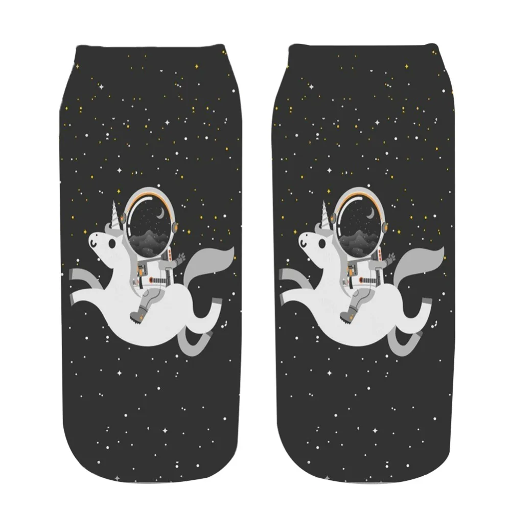 

1 Pair Hosiery 3D Astronaut unicorn Print Socks Women men Kawaii Ankle Socks Funny Short Socks