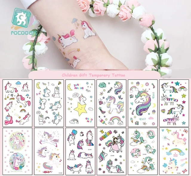 Татуировка Rocooart с единорогом для детей милая ненастоящая детская татуировка
