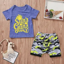 KLV комплект одежды для малышей, одежда для малышей футболка с буквенным принтом для мальчиков камуфляжные шорты комплекты одежды из 2 предметов,# y20