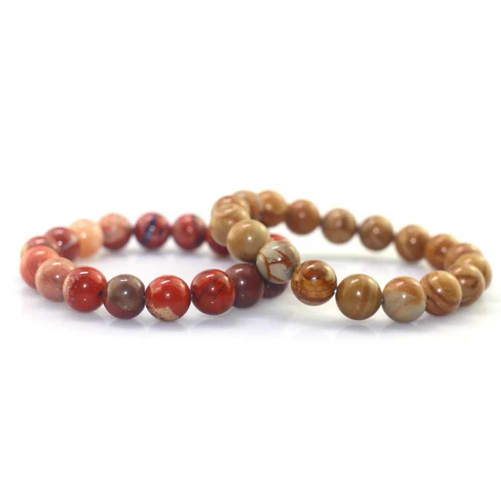 

10mm Natural Single Elastic Rope Beaded Bracelet Safflower Stone Brown Wood Stone Combination Men Women Bracelet Hot Sale