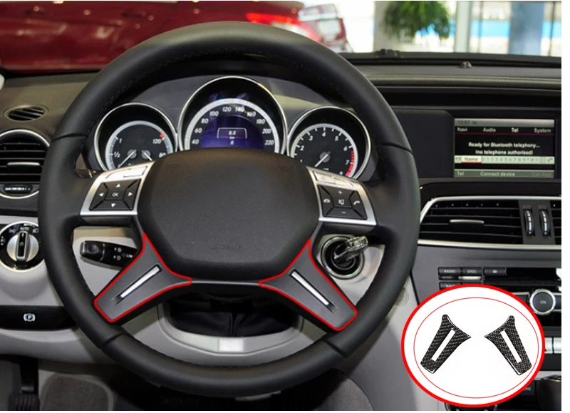 

2Pcs Carbon Fiber Steering Wheel Decoration Cover Sticker For Mercedes Benz C Class 2011-2013 Car Styling