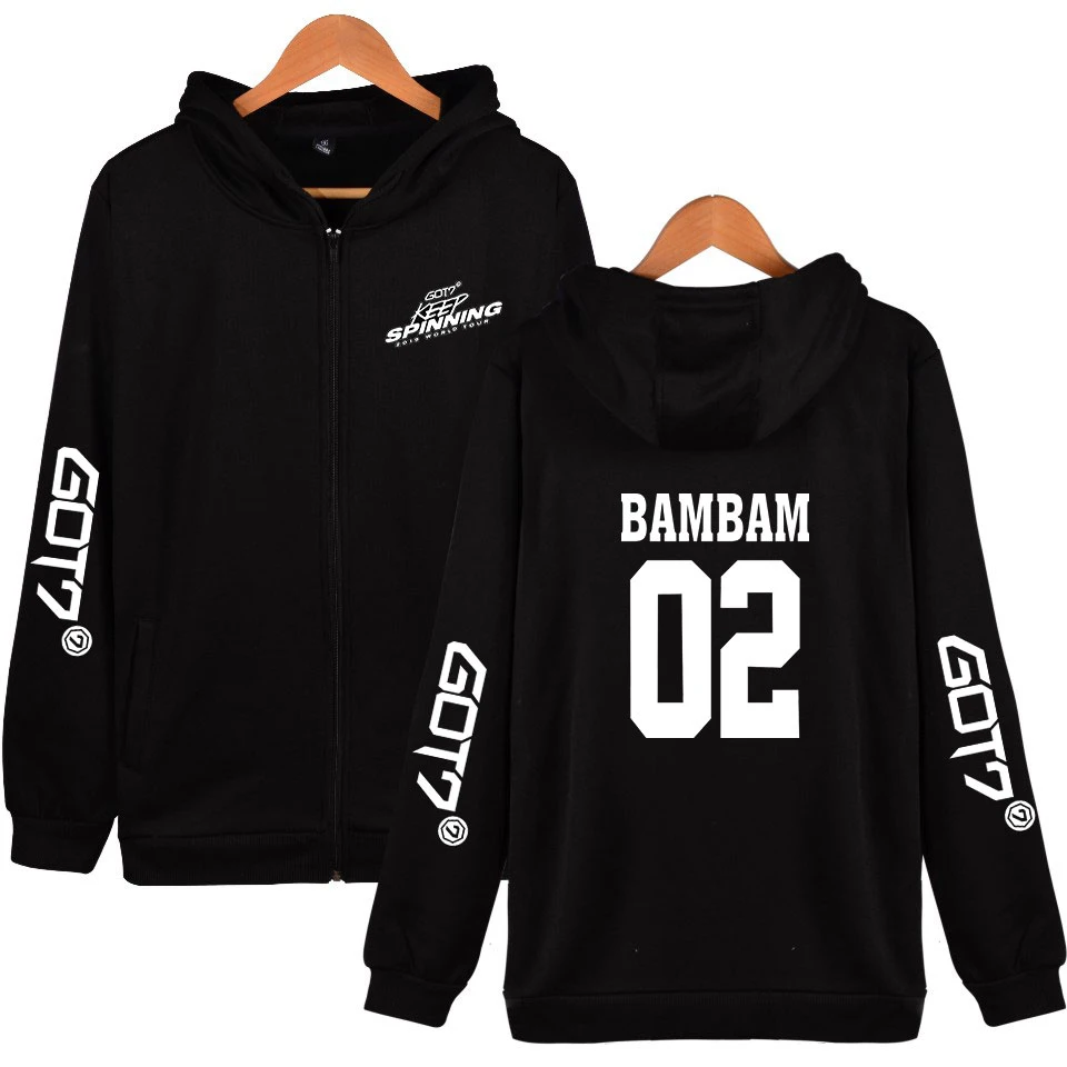 

2D GOT7 2019 WORLD TOUR Hot Sale pop Casual Zipper Hoodies Sweatshirts Women and Men Clothes 2019 K-pops Casual Weatshirt plus