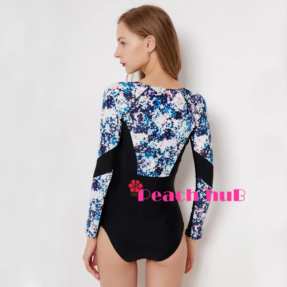 Rash Guard Zip Long Sleeve Swim Suit Two-Pieces Swimsuit Women Uv Protection Swim Shirts Surf Swimwear Women Plus Size XXl (6)