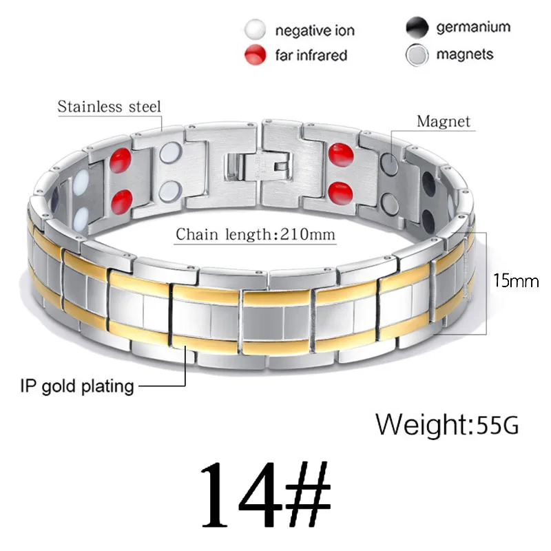 Для женщин и мужчин, забота о здоровье, германий, магнитный браслет для артрита и карпального туннеля, 316L, нержавеющая сталь, терапевтические браслеты - Окраска металла: Gold Silver 14