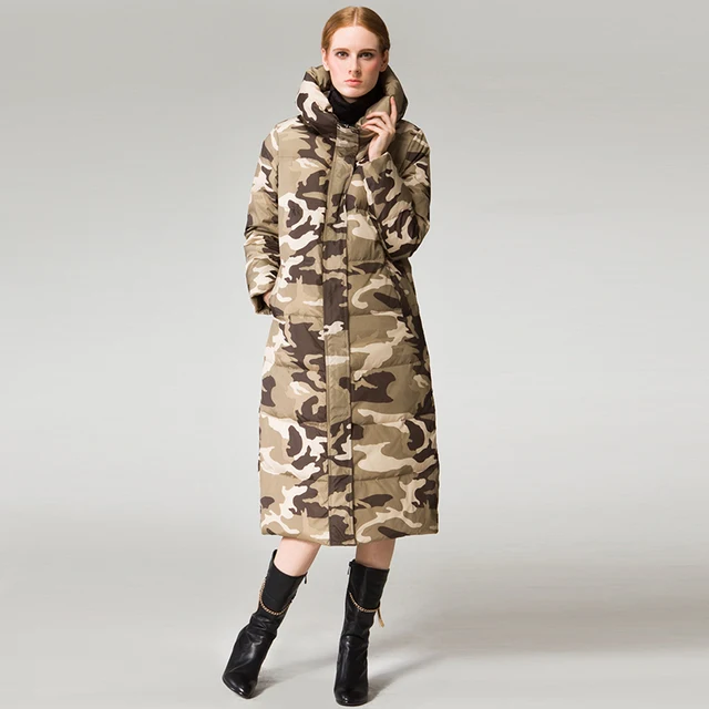 Best price at $123 Cheap Long Print Hooded Coat Slim Camouflage Winter Jacket Women Parkas Zipper Button Pockets Snow Warm Female Clothing 2016 Plus Size
