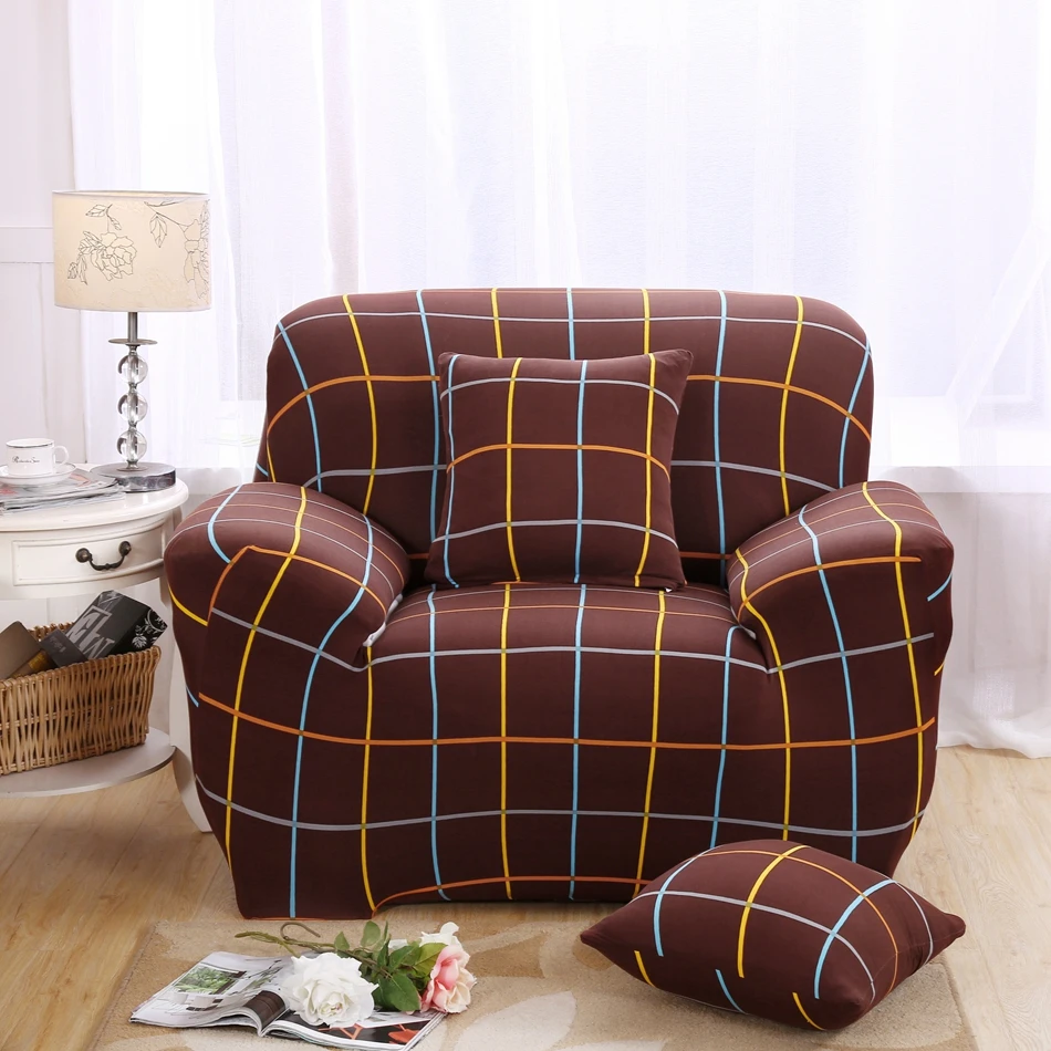 Brown color plaid elastic sofa cover sofa all inclusive for parlor sofa