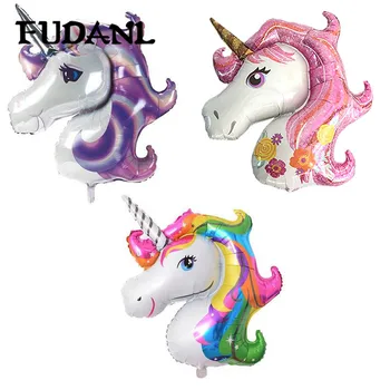 

39inch Rainbow Unicorn Balloons Purple Pink Colorful Foil Animal Globos Air Balls Kids Childrens Birthday Party Decor Supplies