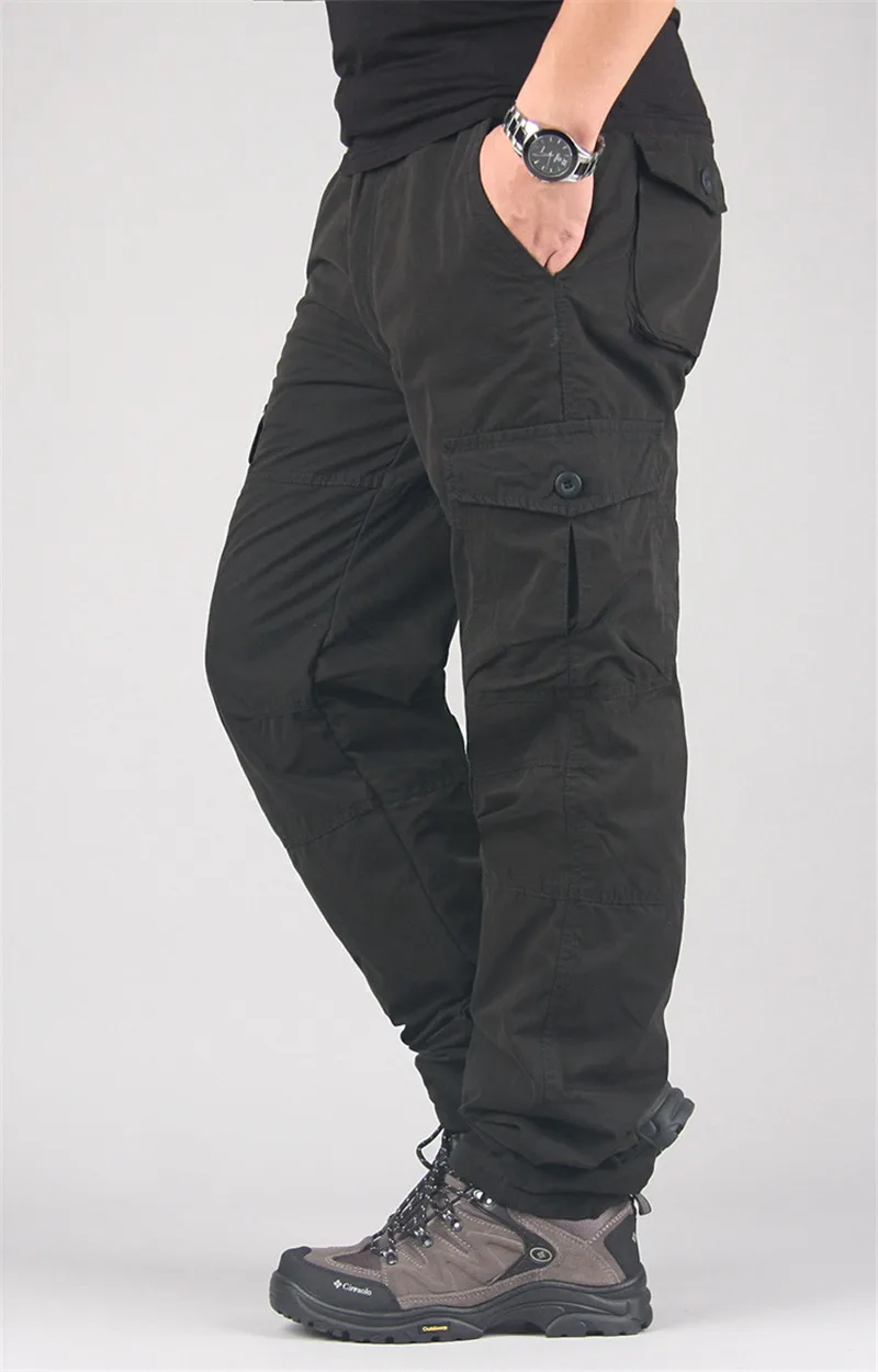 Зимние флисовые брюки карго мужские уличные толстые теплые мужские s брюки двухслойные с карманами военные тактические рабочие брюки для бега - Цвет: Black