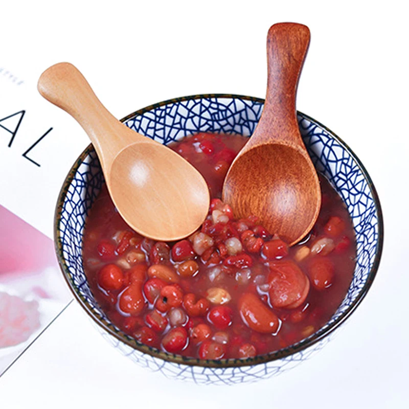 4Pcs Kitchen Mini Wooden Spoon Small Short Handled Sugar Spice Condiment Spoon Tea Coffee Scoop, Wood Kids Spoon Baby Feeding Tableware (2)