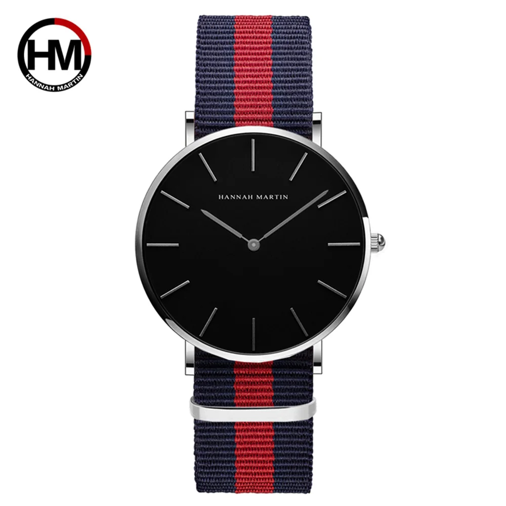 

HM 2019 New Nylon Men Quartz Wristwatch Big Dial Waterproof Top Brand Luxury Dress Black Watch Gift for Man Slim Simple Relogio