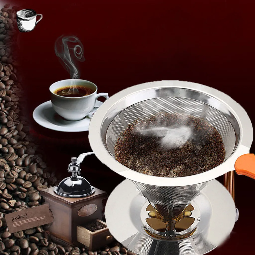 Coffee Filter HOT Stainless Steel Pour Over Cone Dripper Reusable Coffee Filter with Cup Stand Reusable Micro Mesh Filter#620y40 Coffee Filter HOT Stainless Steel Pour Over Cone Dripper Reusable Coffee Filter with Cup Stand Reusable Micro Mesh Filter#620y40