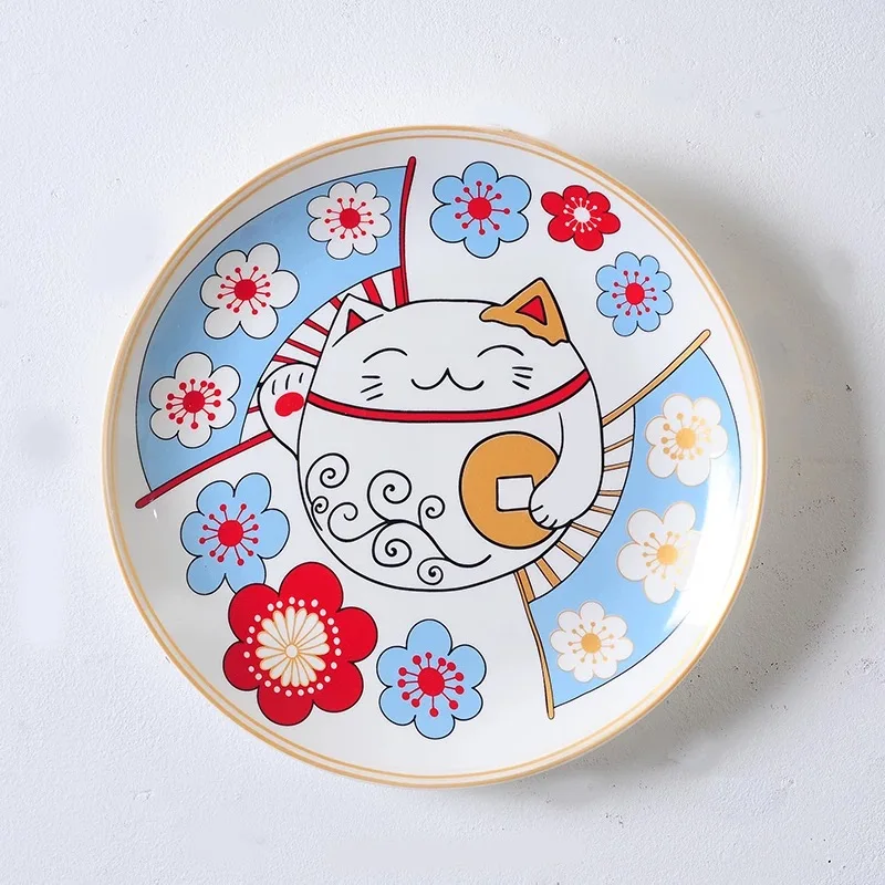 NOOLIM ручная роспись в японском стиле Lucky Cat тарелка для дома гостиной украшение крыльца настенная подвесная Тарелка декоративная тарелка на стену - Цвет: 25cm-C
