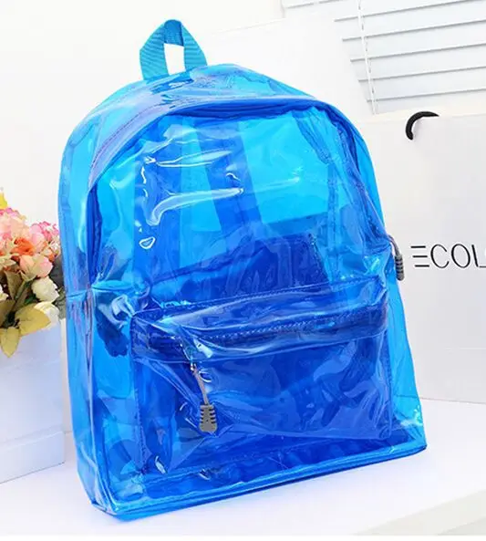 2016 New Fashion High Quality Women Transparent Backpack Clear Plastic Backpack Bookbag Travel