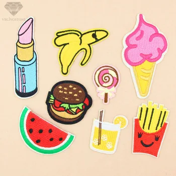 Embroidered patches Stripes for clothes Matt Lipstick Food Style Iron On Stickers Stripe for clothing embroidered