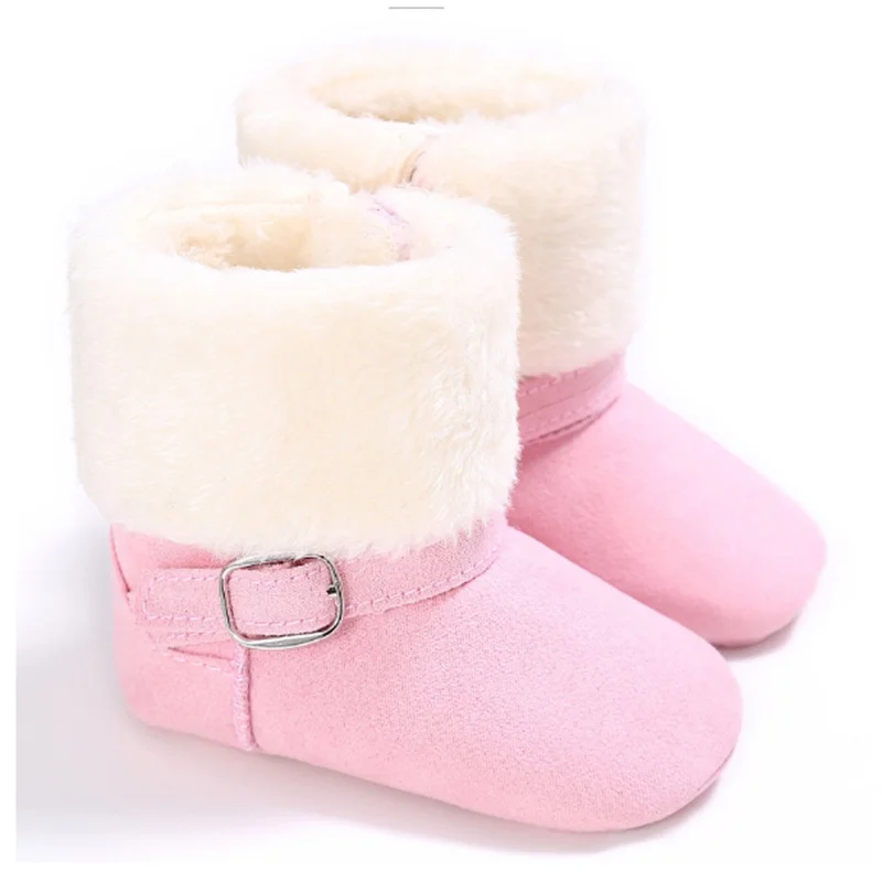 7 цветов Пряжка новорожденного зимняя обувь для маленьких мальчиков для девочек мягкая подошва зимние пинетки Утепленная зимняя обувь Впервые ходунки сапоги - Цвет: Pink