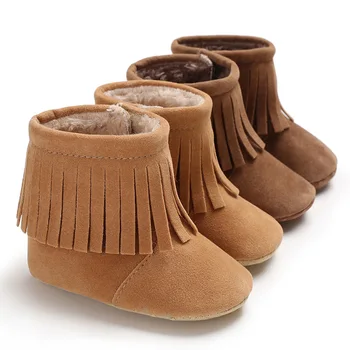 

New Brand Baby Infant Toddler Warm Baby Girl Boots Fashion Tassels Soft Soled With Fur Shoes First Walkers Moccasins