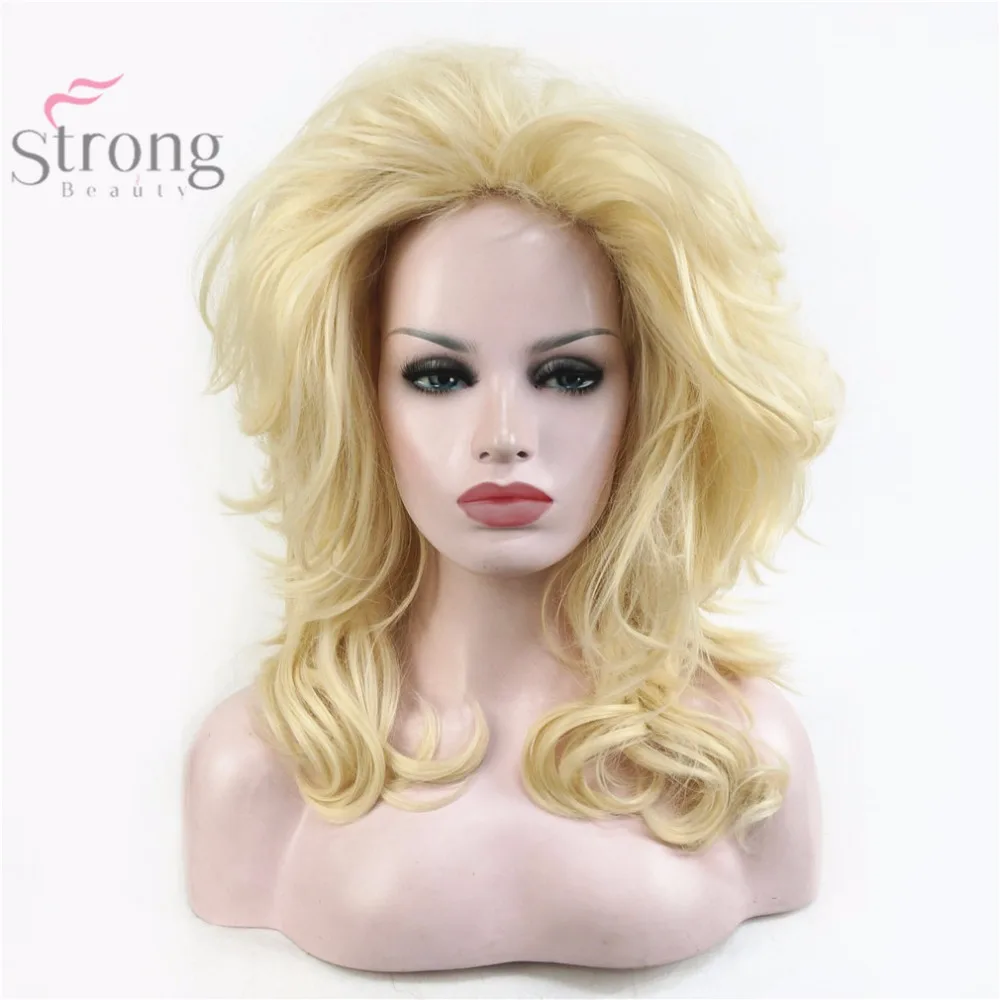 Strongbeauty Women Synthetic Long Curly Light Blonde Drag Wig Halloween