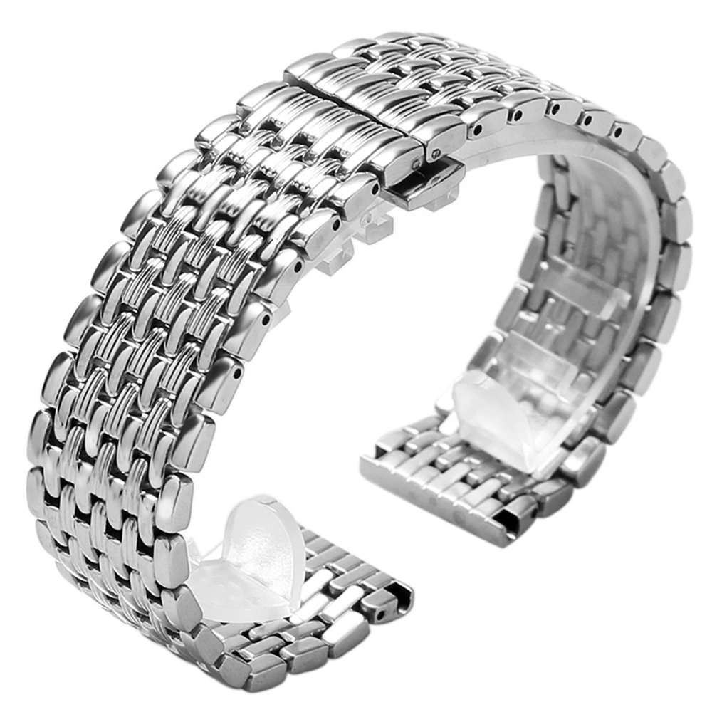 Online 18 20 22mm Silber Edelstahl 9 Perlen Armband Faltschließe mit Druckknopf Armband Männer uhren Ersatz