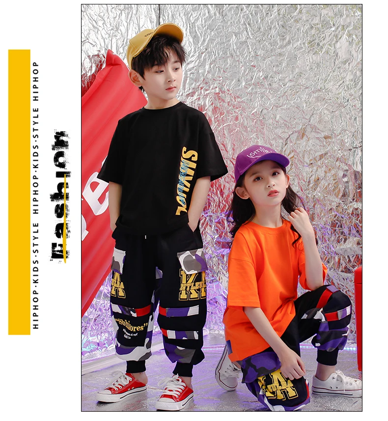 Childhood clothes set 4 6 8 10 12 14 16Years hip hop hip hop t shirt Camouflage pants toddler girl Boy clothes summer 120 130  (6)