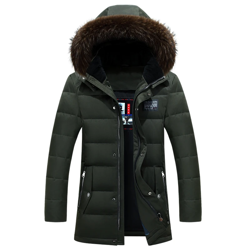 

Winter Jackets Mens Brand Duck Down Jacket high quality Fur Collar Down Coat Hooded Jacket Parka men Mid Long Down Coat