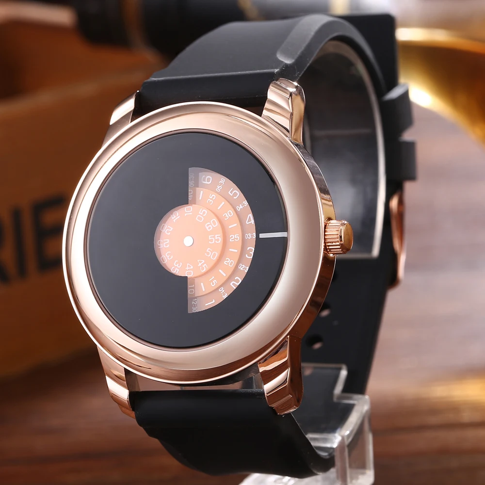 font b Luxury b font Mens Watch Rose Gold Case Colors Turntable Dial Quartz font
