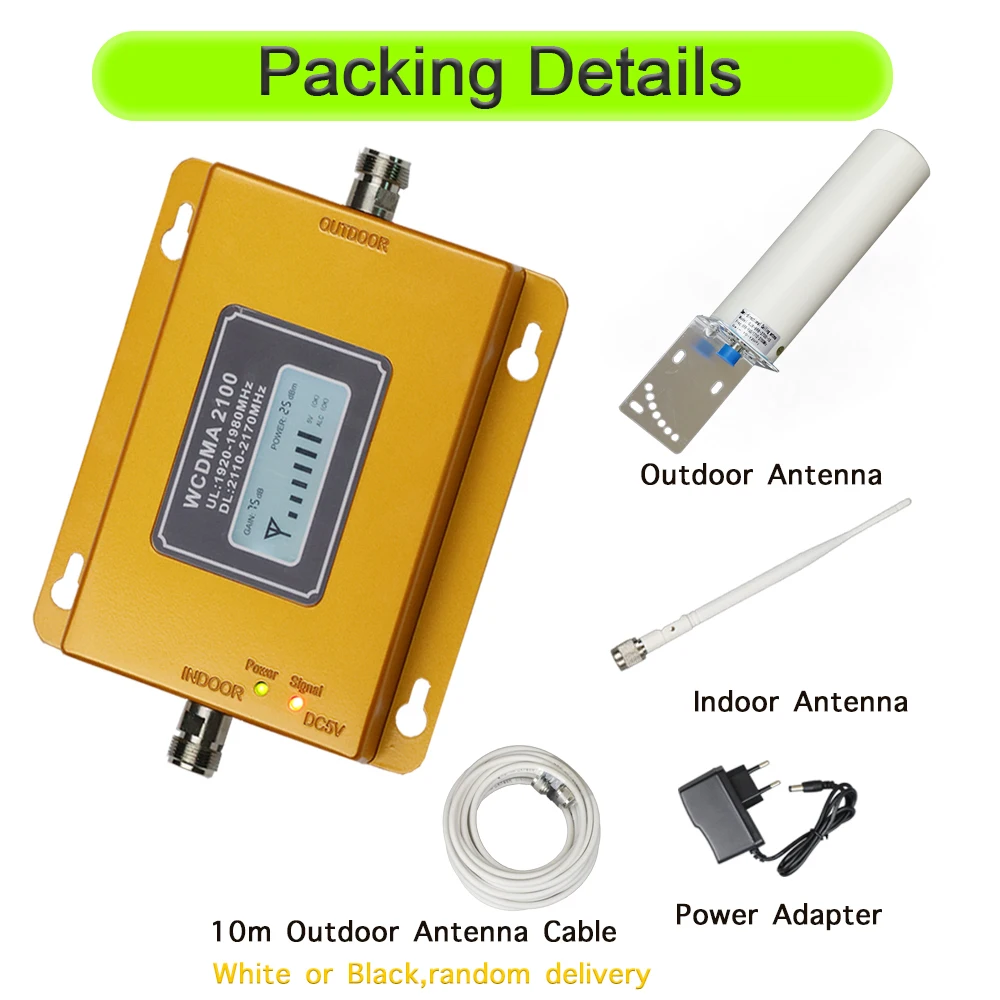 2100 mhz 3G مكرر UMTS 75db السيطرة W-CDMA هاتف محمول مكبر صوت أحادي شاشة الكريستال السائل إشارة الداعم مع هوائي الكامل مجموعة