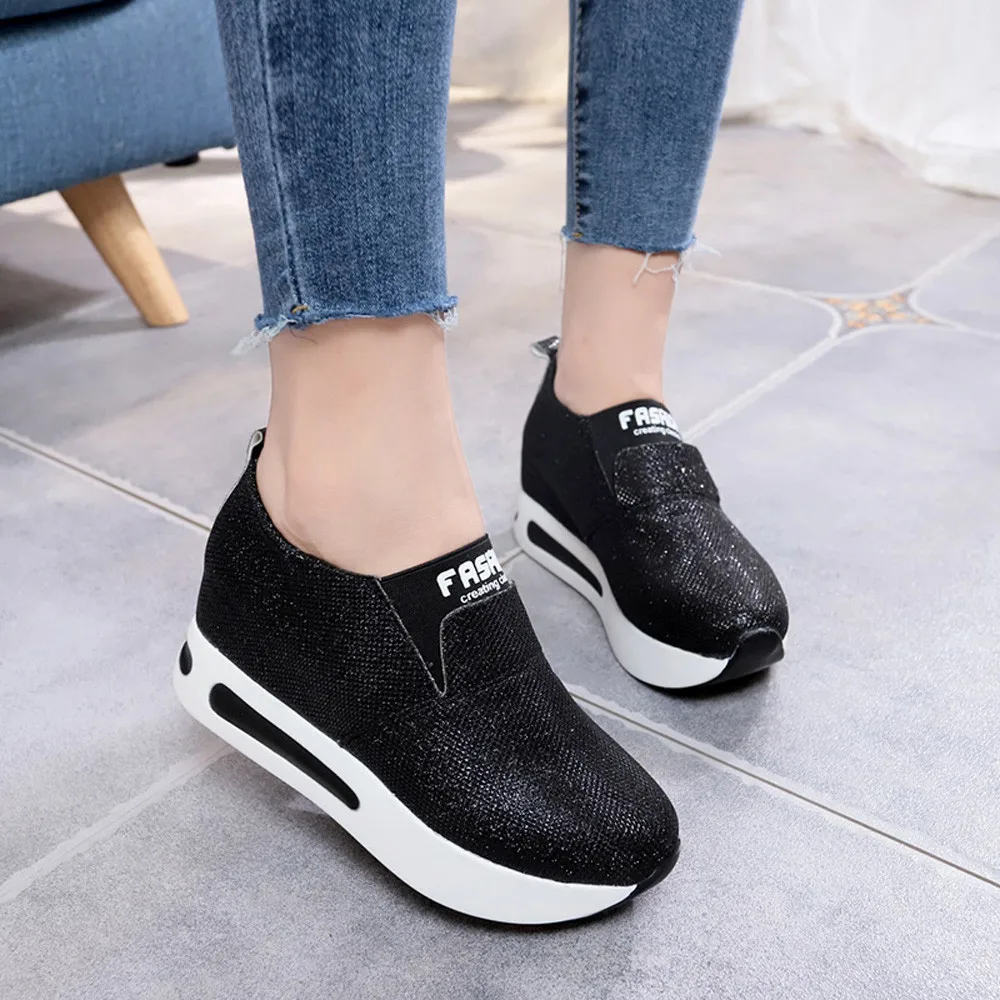 

Creepers Spring Increasing Height Shoes Women summer Flat Thick Bottom Shoes Slip On Ankle Loafers Casual Platform Shoes