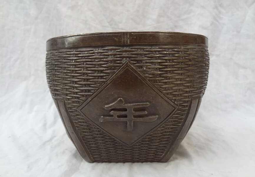 

song voge gem S5246 8" China Bronze NianNian YouYu Granary Barn Statue Warehouse Bowl Crock Jar Set