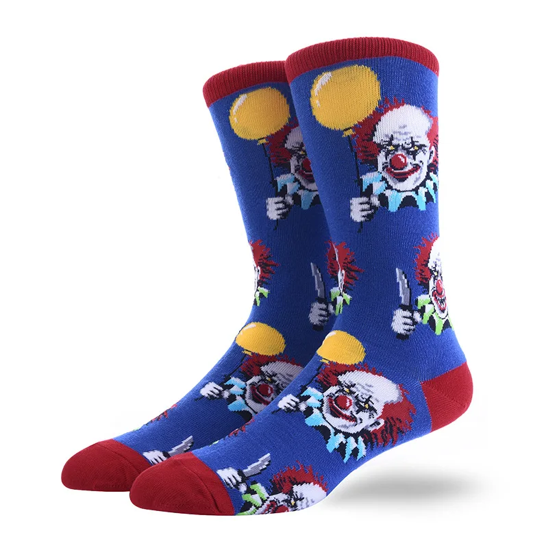 Мужские носки с мультяшным рисунком Мона Лиза, морской человек, скелет, клоун, Харадзюку, хип-хоп, уличный стиль, веселые, повседневные, для катания на коньках, хлопковые носки, модные - Цвет: Clown blue