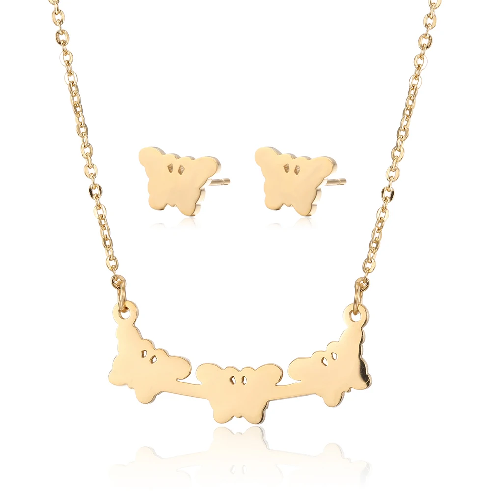 

Fashion 316L Stainless Steel Gold Color Pendant Necklace Earring Jewelry Sets for Women Wholesale Mixed Lots