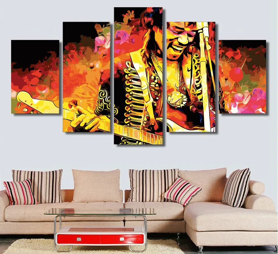 5 Pieces Wall Art Canvas Pictures jimi hendrix music