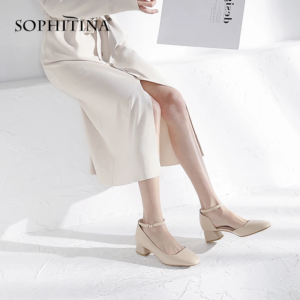 

SOPHITINA Explosion Comfortable Sandals High Quality Cow Leather Square Heel Casual Women's Shoes Fashion New Sweet Sandals SO24
