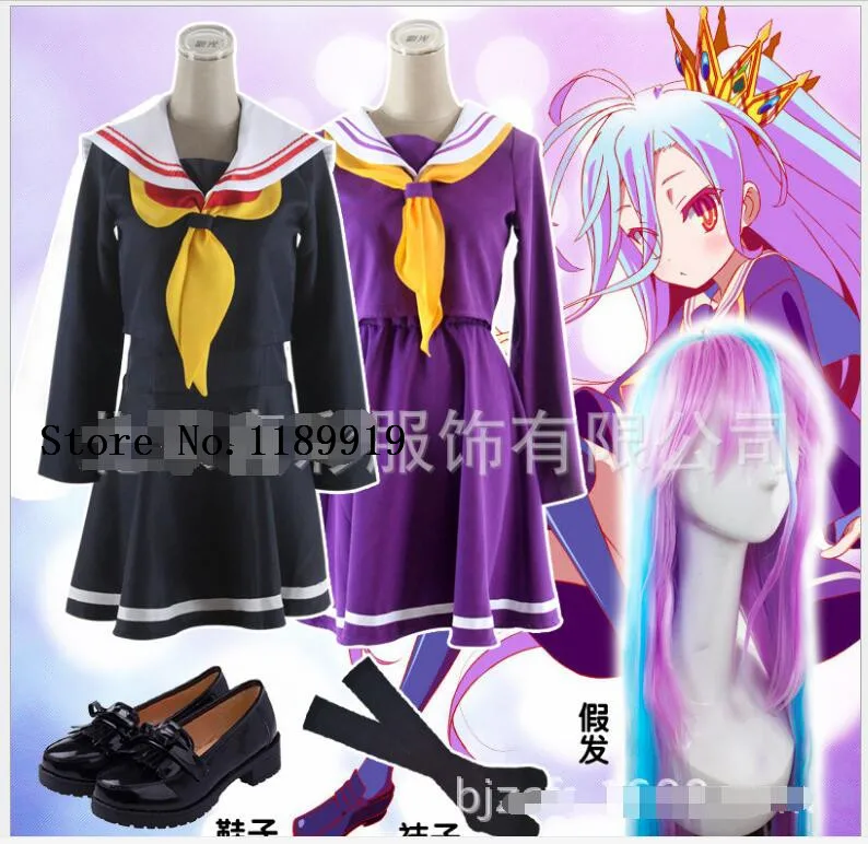 Online Disfraz Cosplay No Game No Life Shiro encaritation Heroine Purple Sailor Suit (parte superior + falda + pajarita + cinta de hombro + Oversleeve)