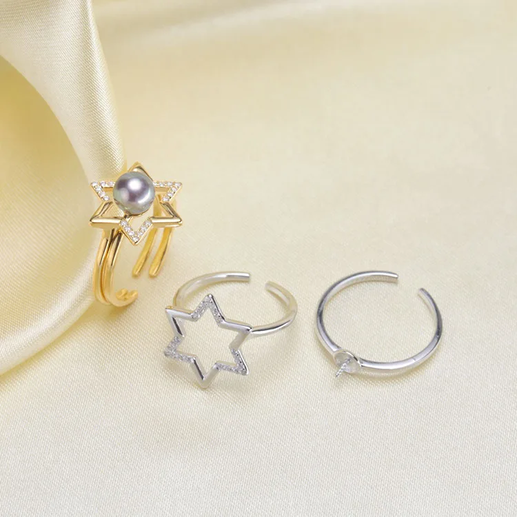

Hot Wholesale 925 Sterling Silver Pearl Ring Finger Ring Setting Adjustable Ring Findings Jewelry Parts Fittings Accessories