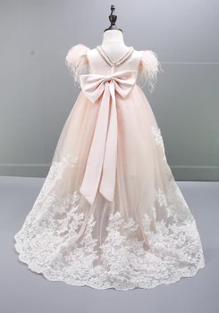 

New Arrival Pink Feather Ball Gown Flower Girl Dresses First Communion Dresses For Girls vestidos de comunion Princess Dresses