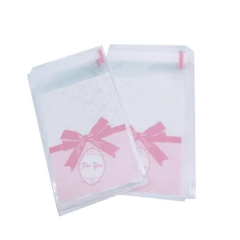 

100pcs/lot Kawaii Pink Bow Lace Flower Plastic Packing Bag Transparent Self-adhesive DIY Gift Bag 7*10cm